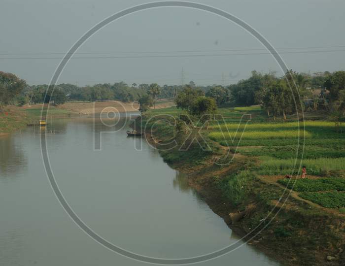 A water Channel Connecting With Hooghly River In Murshidabad, West Bengal
