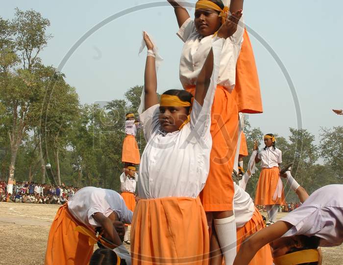 Tribal School Children Performing Dance At an Event Held At a Tribal Village