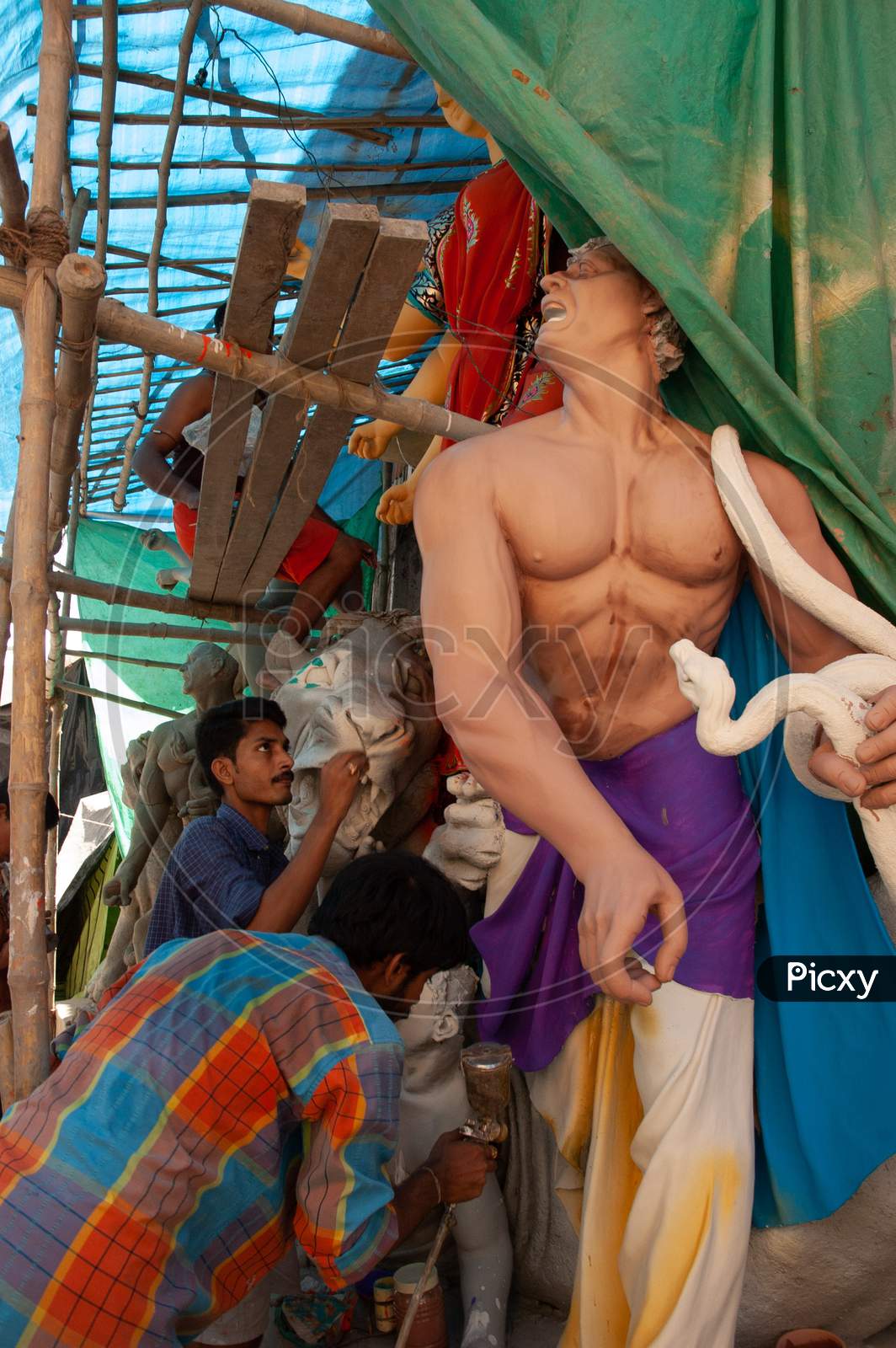 Goddess Durga Idols In Making At Workshops In Kumortuli, Kolkata
