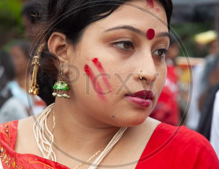 Indian Woman during Durga Puja