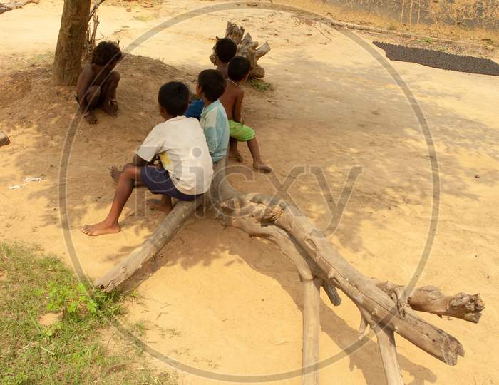 Indian Children Playing  in Rural Indian Villages