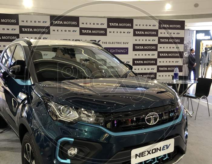 Tata Nexon EV  An Electric Car From Tata Motors Displayed In an Showroom