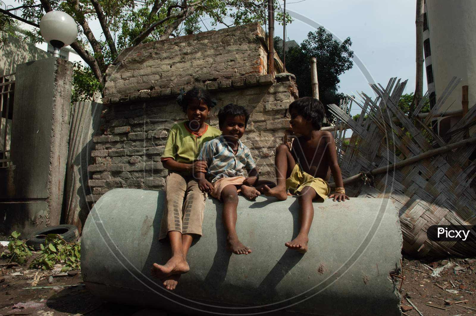 Indian Children Playing  On The Streets Of Rural Villages