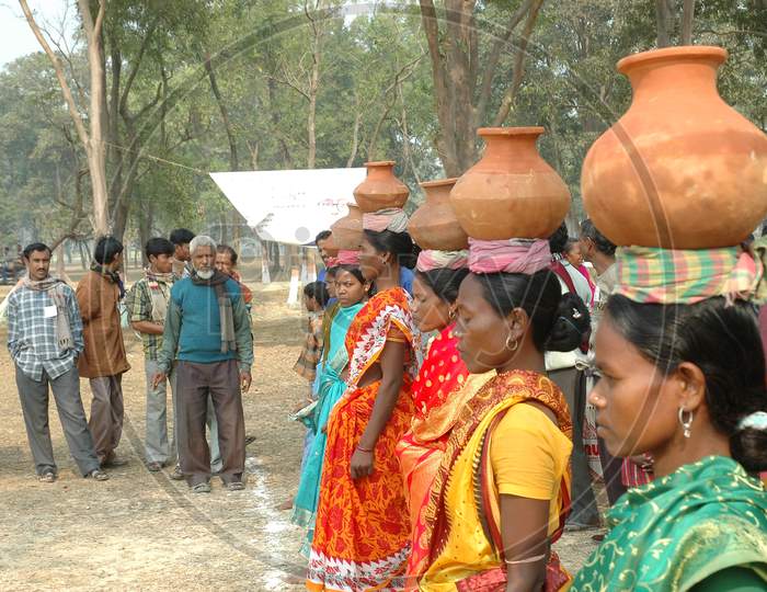 Indian Tribal Women during a Pot Balance competition