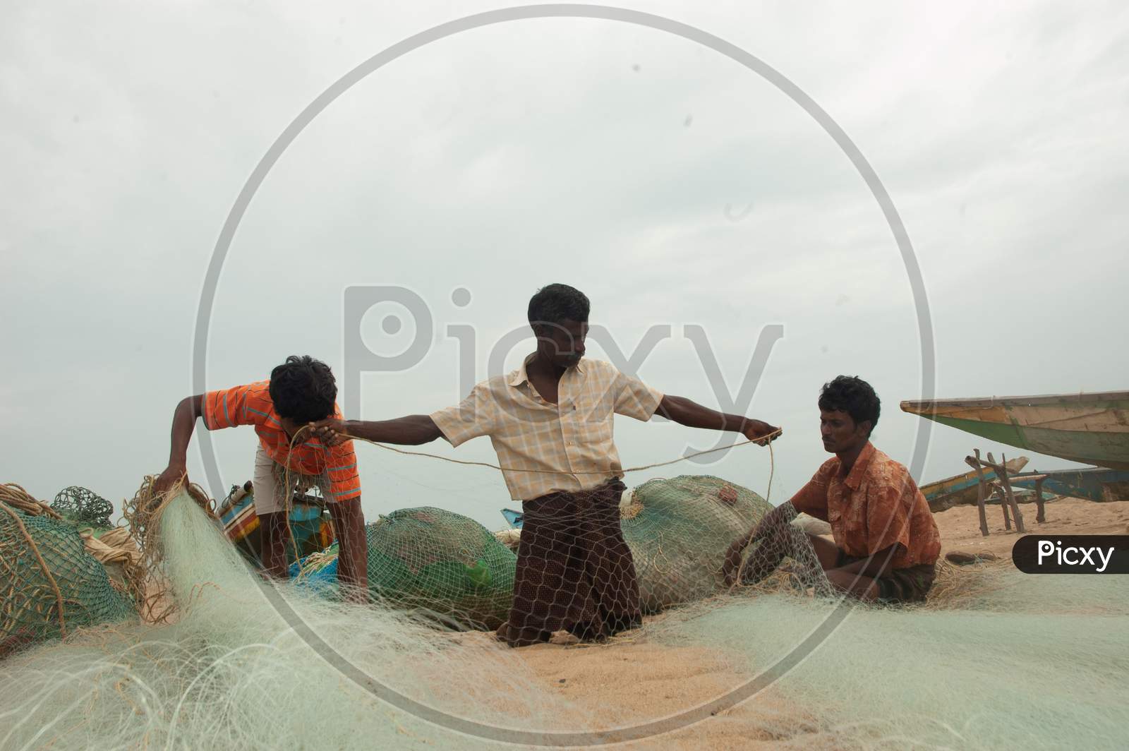 Indian Fishermen setting the cast nets