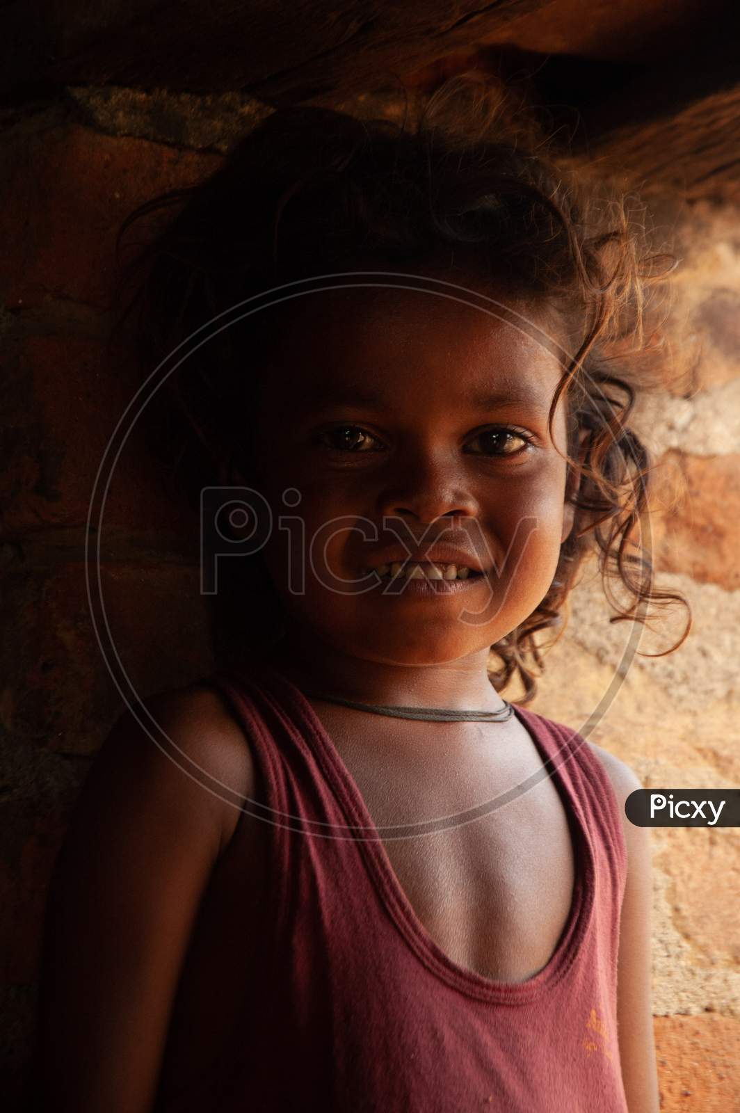 Children At Indian Rural Village Houses