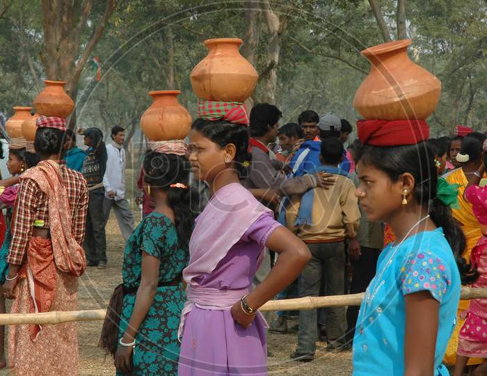 Indian Tribal Women with pots on their heads