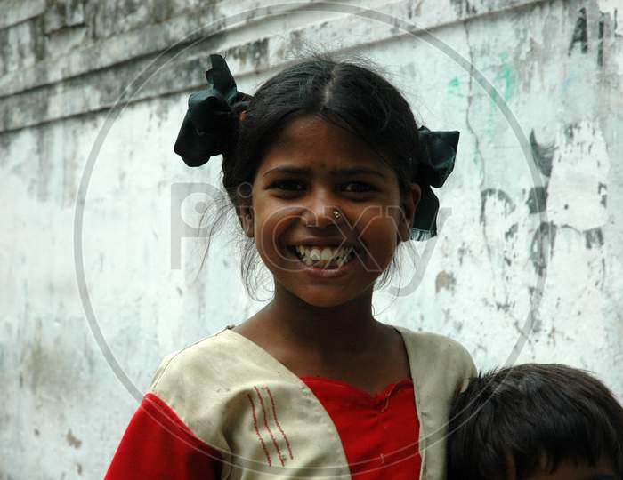 Happy  Indian Children  With Smile Faces On Kolkata  Streets