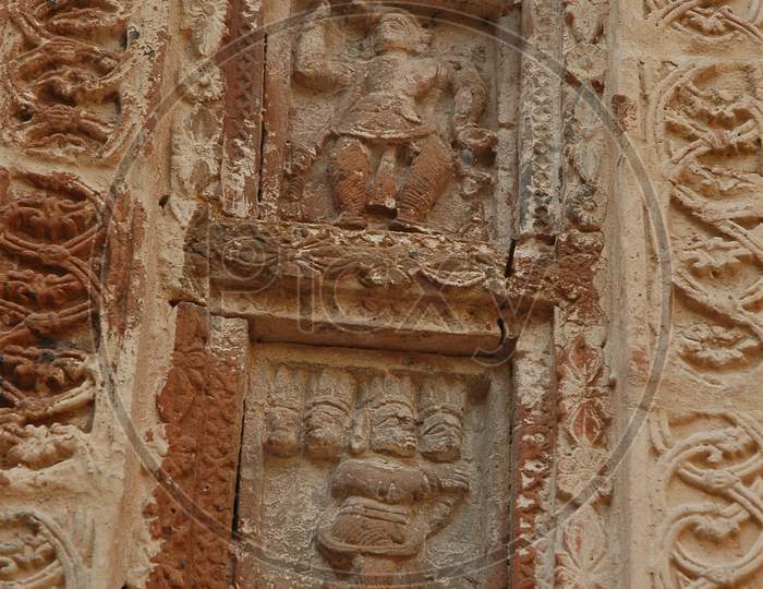 Architecture of Char Bangla Temple With Wall Sculptures in  Murshidabad , West Bengal