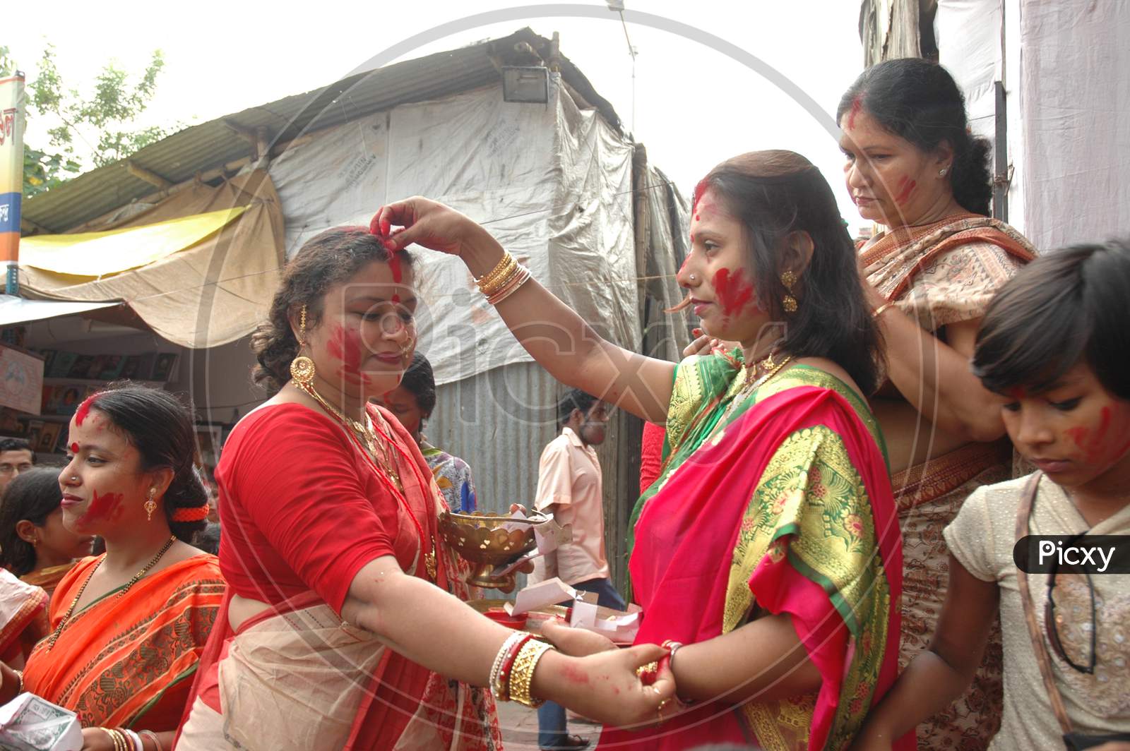 Indian Devotee Women during Durga Puja