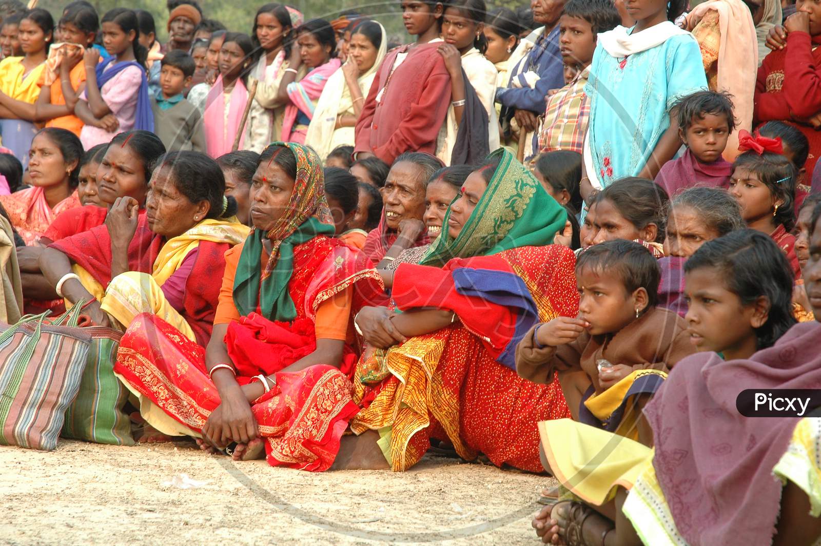 Tribal People Watching Folk Dance Performance At Tribal Villages In Murshidabad, West Bengal