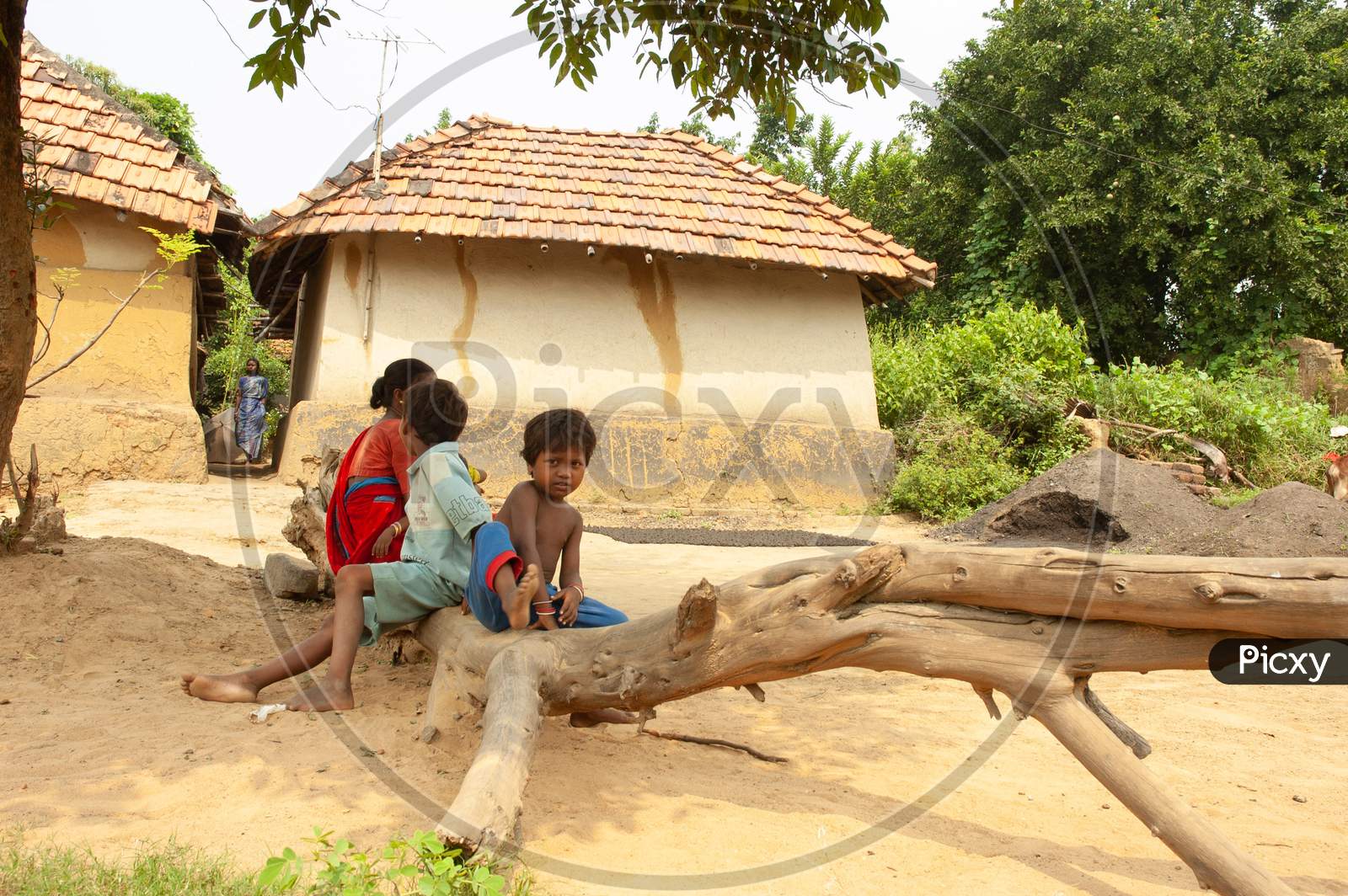 Indian Children Playing  in Rural Indian Villages