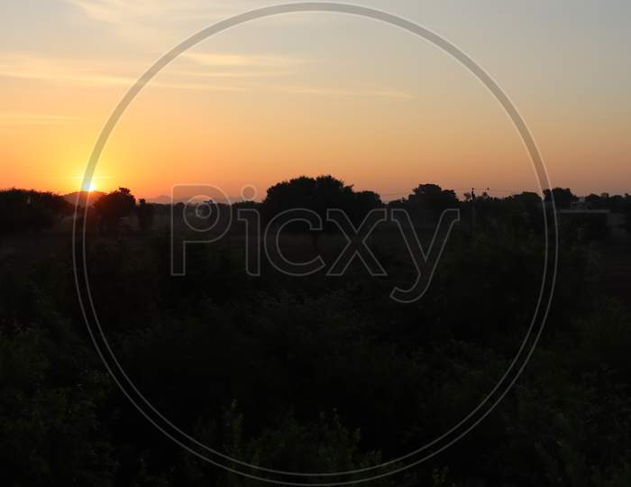 Landscape Photo Shot Of Silhouette In Sunrise With Sun And Sun Light Background, Silhouette In Sunrise