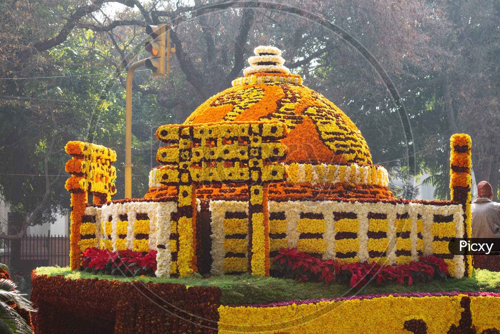 Decorated miniature of Vishwa Shanti Stupa on Tableau Of Central Public Works Department CPWD udyan On 71st Republic Day 2020