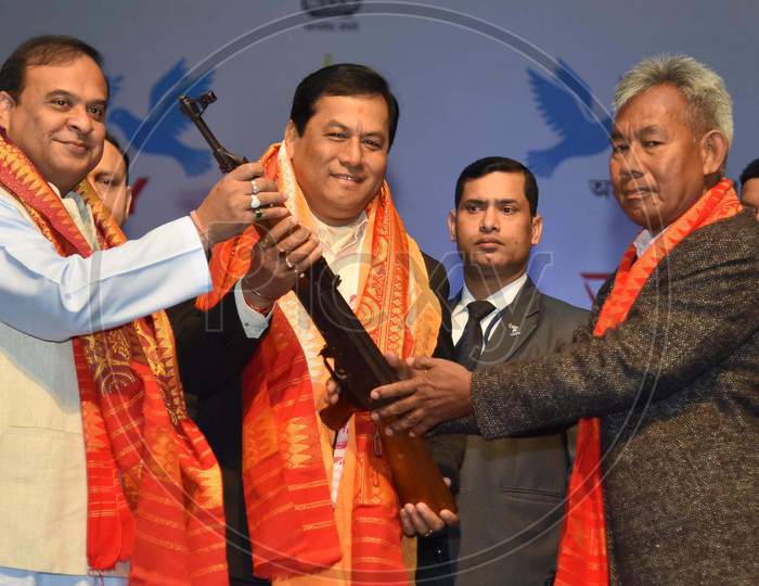 NDFB Cadres Lay Down Arms In Assam, Assam Chief Minister Sarbananda Sonowal.