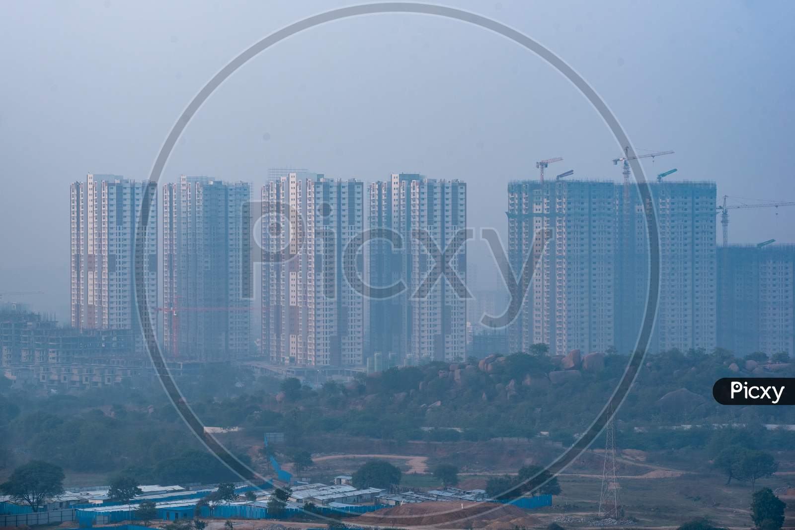 View Of High Rise Under construction  Corporate Buildings From  Khajaguda Hill