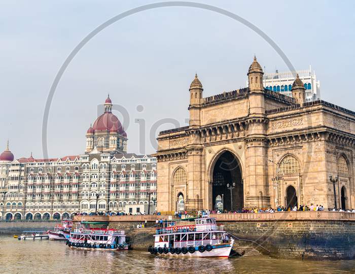 The Gateway Of India And Taj Mahal Palace As Seen From The Arabian Sea. Mumbai - India