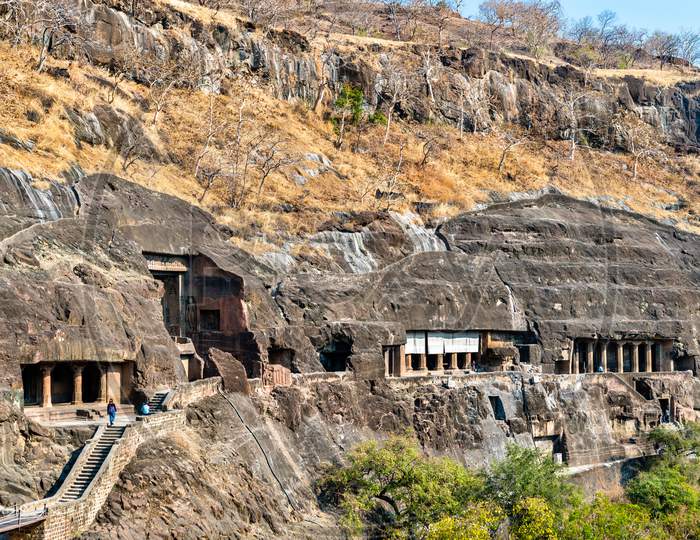 View Of The Ajanta Caves. Unesco World Heritage Site In Maharashtra, India