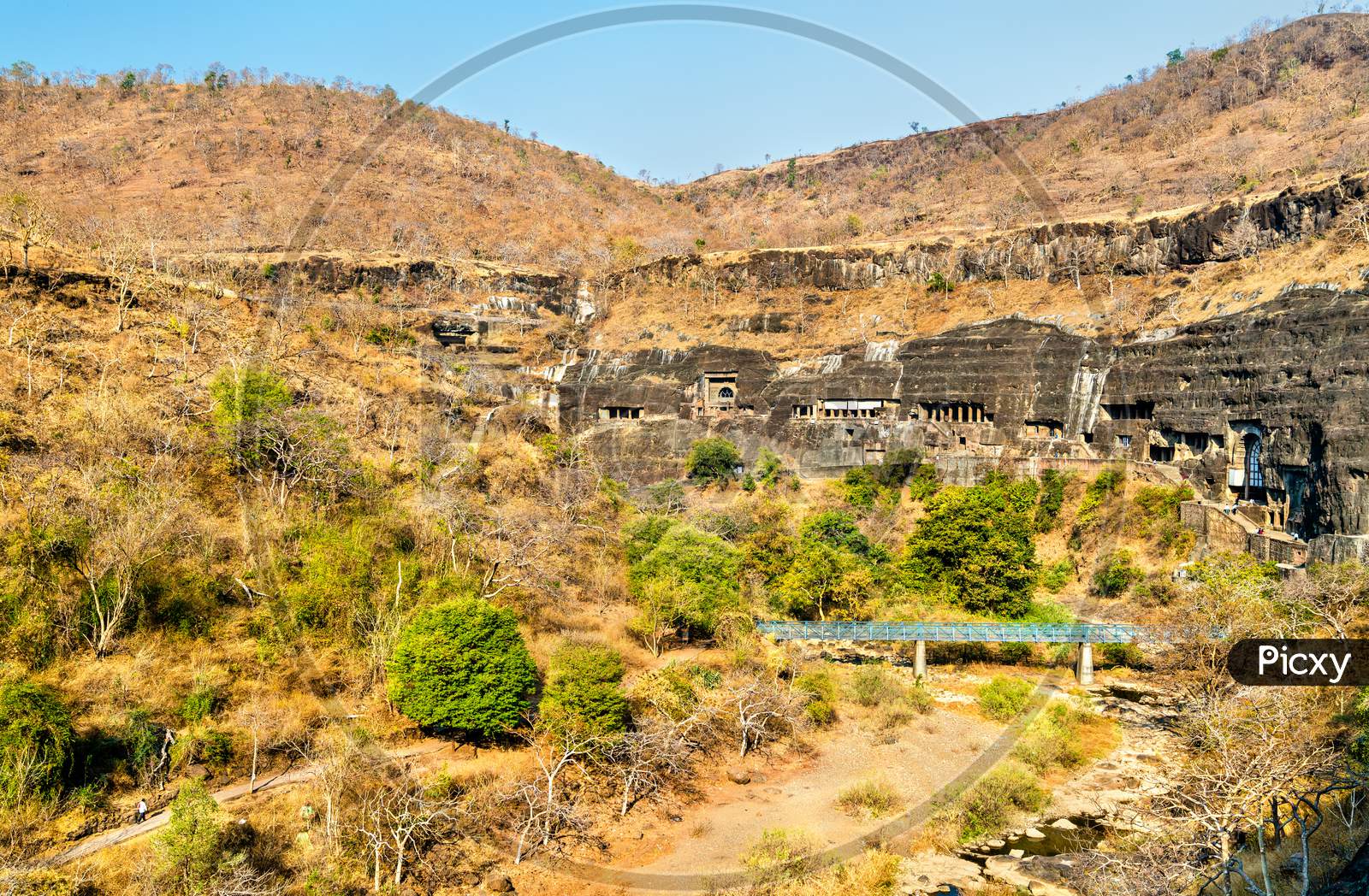 Panorama Of The Ajanta Caves. Unesco World Heritage Site In Maharashtra, India