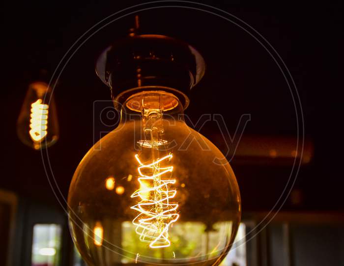 Eletric Filament Bulb  in a Cafe Interior