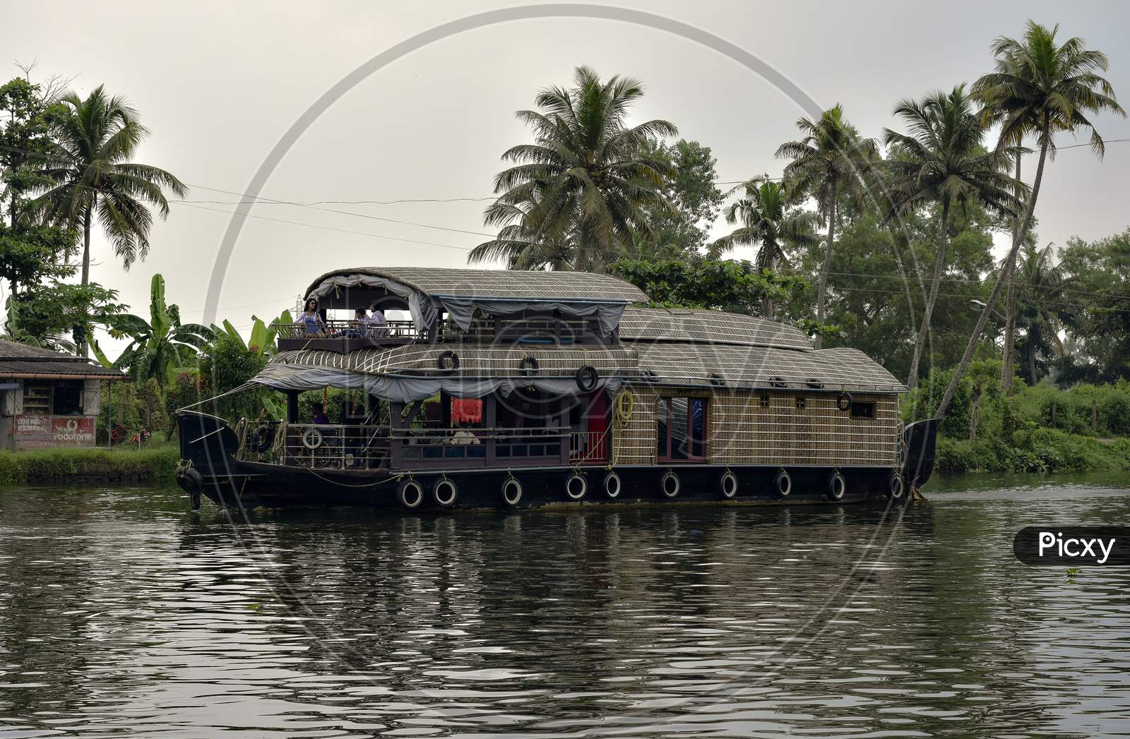 Boathouses on Kerala Backwaters At Alleppy