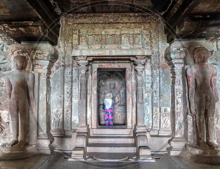 Interior Of Indra Sabha Temple At Ellora Caves, India