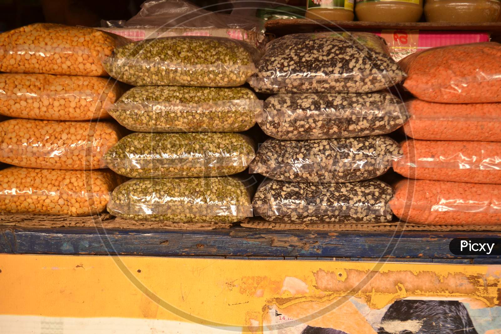 Pulses Packets in Groceries Store