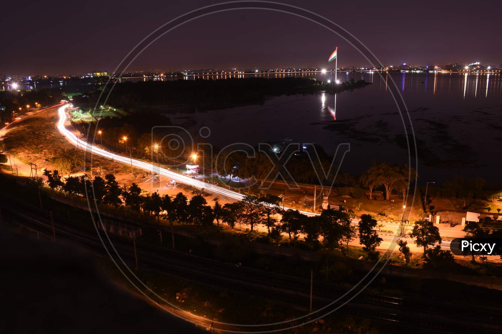Long Exposure Of Necklace Road And Tank Bund in  Night Time
