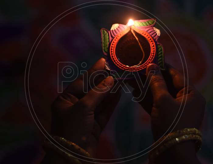 Diwali Dias With Led Light in Hand