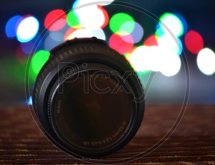 Nikon Lens With LED Bokeh Background