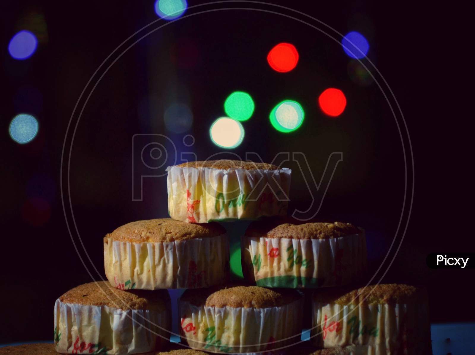 Muffin Cup Cake  With Led Light Bokeh Background