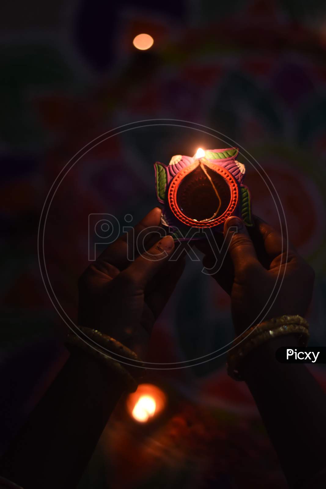 Diwali Dias With Led Light in Hand
