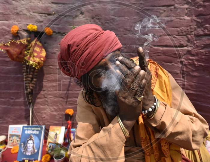 Indian Sadhu Or Baba Smoking Weed Or Ganja