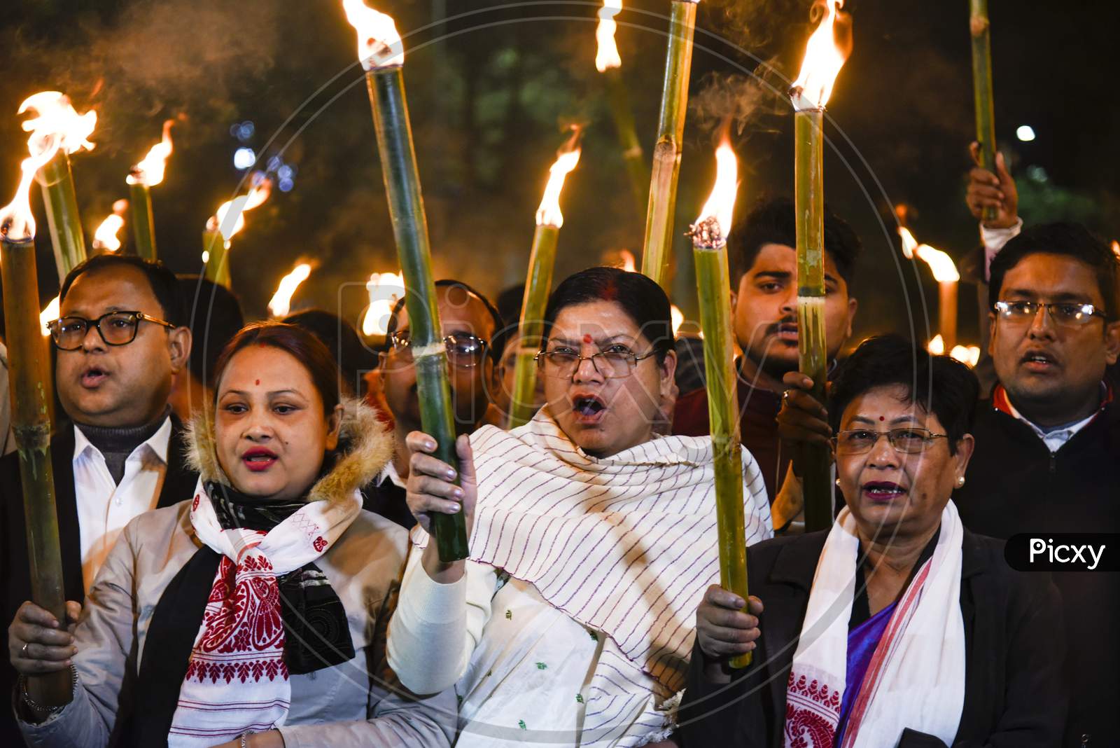Activists Of All Assam Student Union (Aasu) And 30 Indigenous Groups During A Torch Light Rally In Protest Against Citizenship (Amendment) Act, In Guwahati, Friday, Jan.3, 2020.