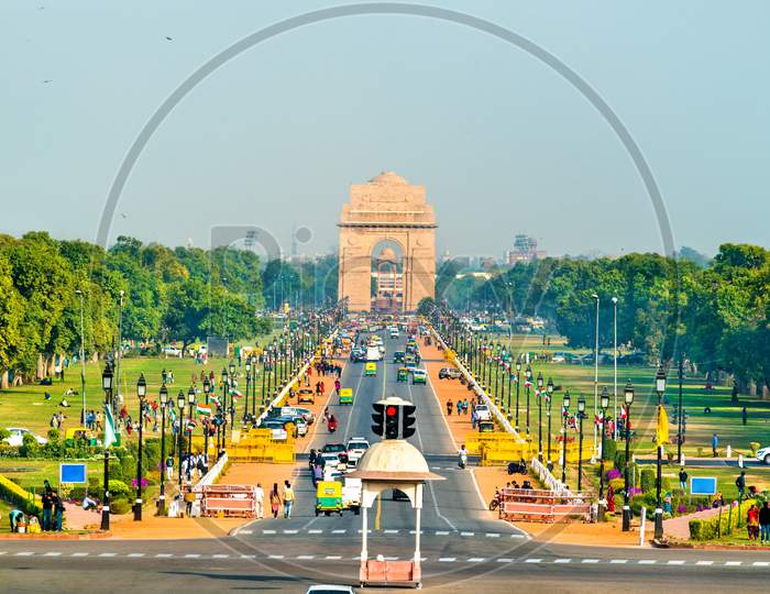 View Of Rajpath Ceremonial Boulevard From The Secretariat Building Towards The India Gate. New Delhi