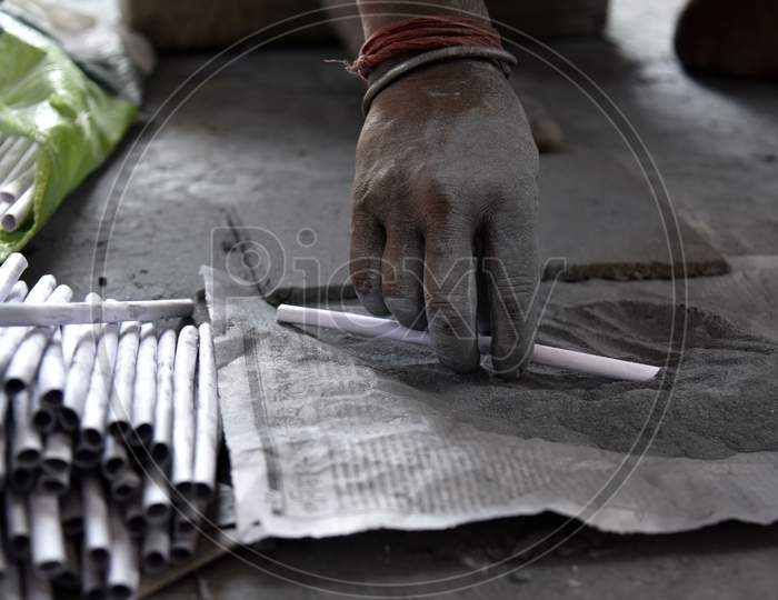 Workers Busy Making Firecrackers In A Workshop Ahead Of Diwali Festival, In Barpeta, Assam