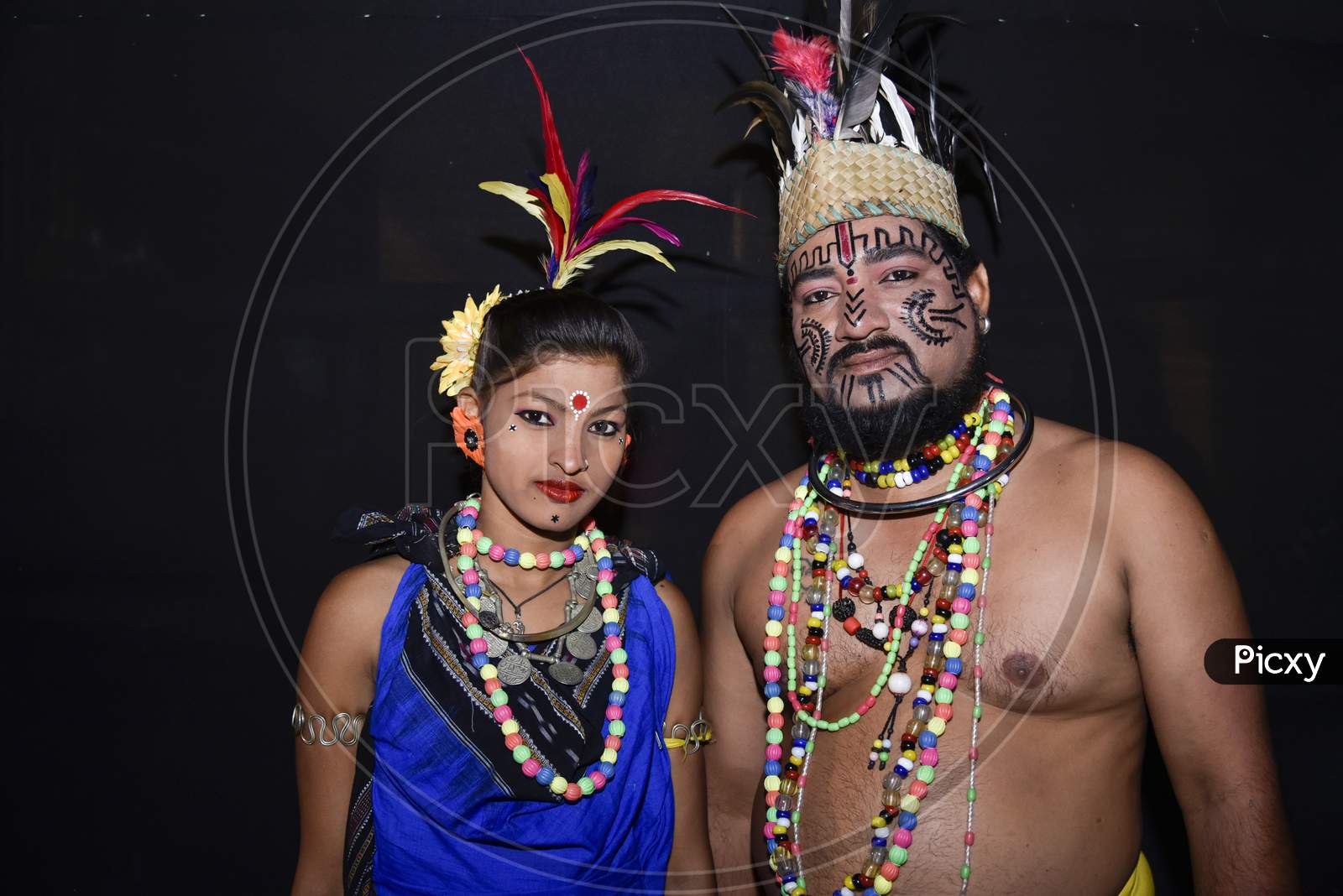 Image Of Assamese People In Traditional Assam Tribal Clothes During
