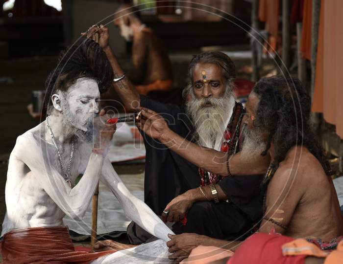 Indian Sadhu or Baba Smoking Weed or Ganja In Khamakhya Temple , Guwahati