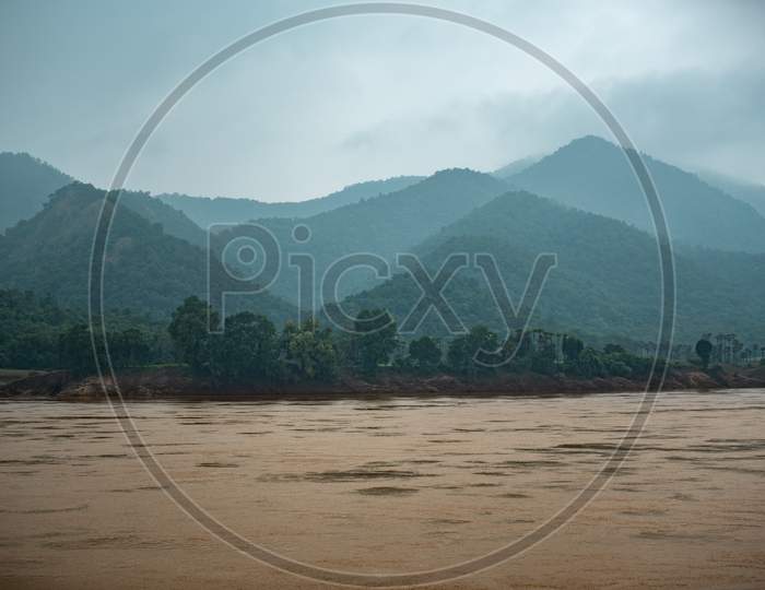 Godavari River  With Green Terrains in Background