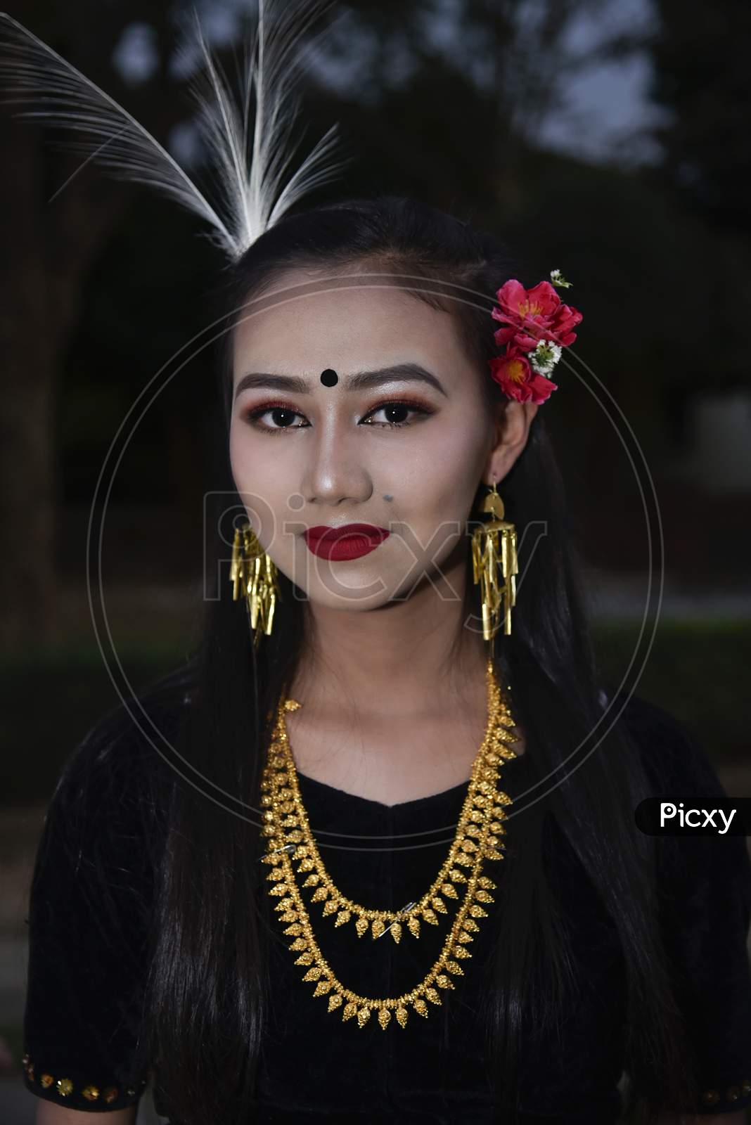 Image Of Assamese Woman In Traditional Assam Clothes During Bihu