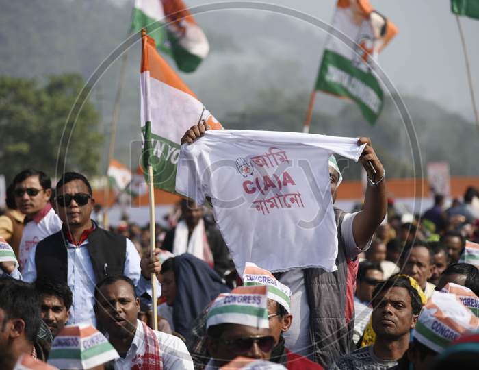 Anti-Caa Protest. , Congress Supporters During A Caa Protest Public Rally By Former President Of India'S Congress Party Rahul Gandhi, In Guwahati
