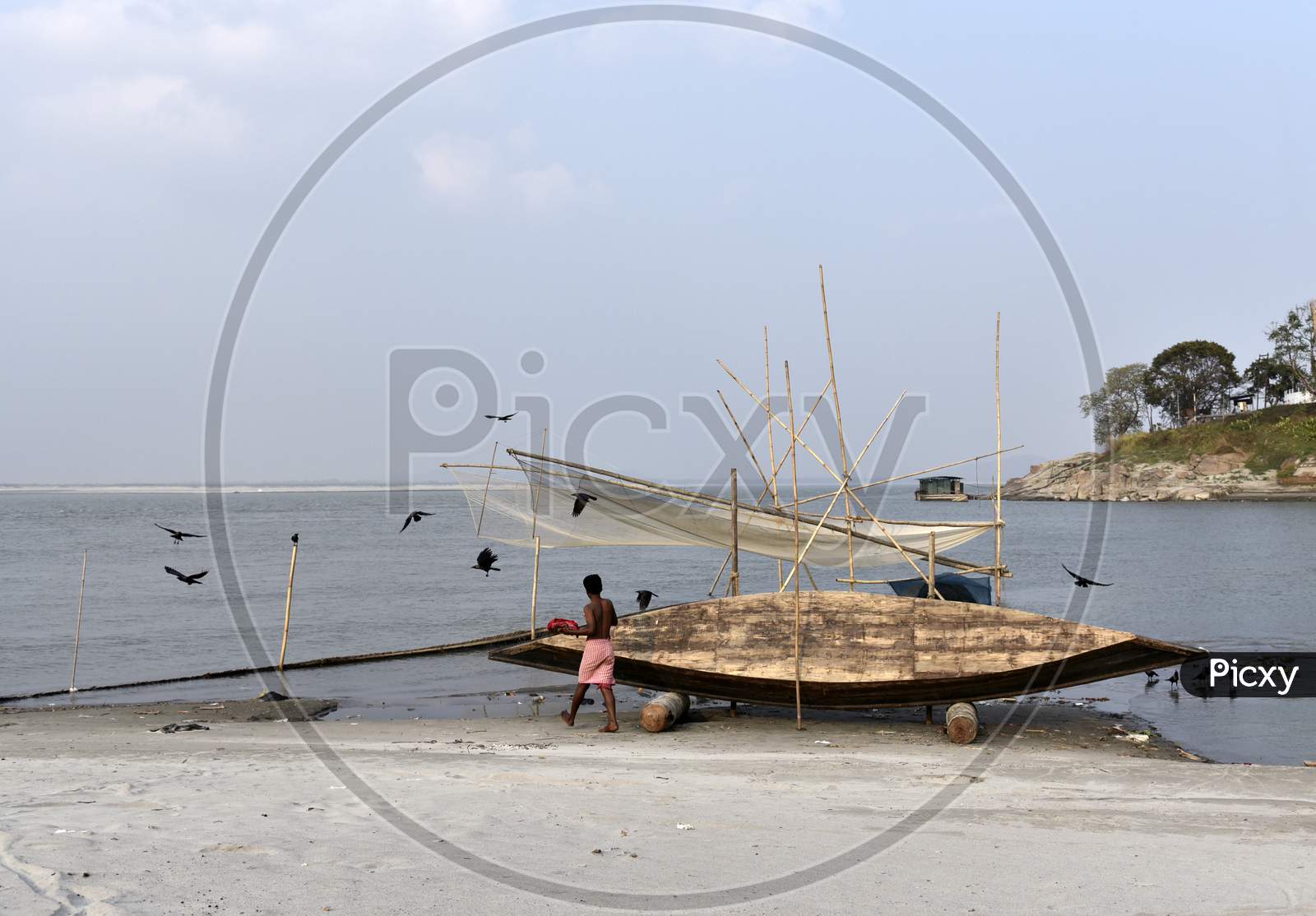 Fishing Boats At Bramhaputra River Bank in Guwahati