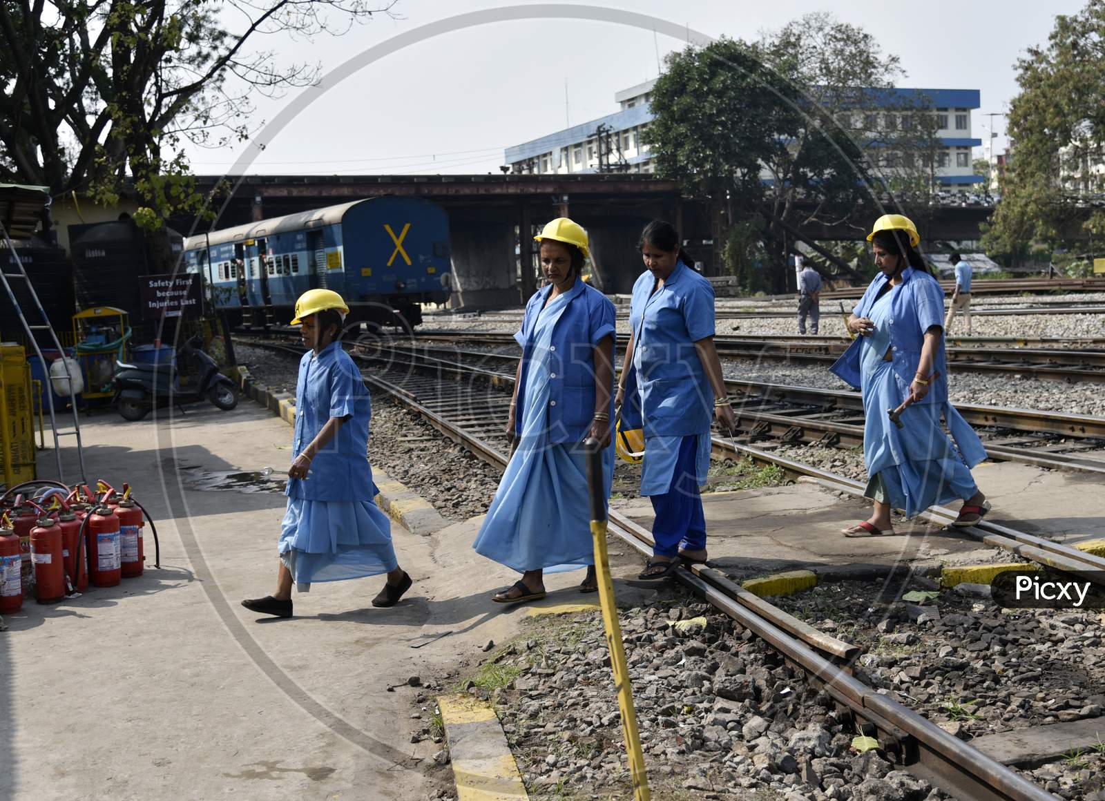 Guwahati, Assam, India. March 6, 2019. Women Workers Of The Northeast Frontier Railway Working At Guwahati Railway Station, As International Women'S Day Is Celebrated On March 8 Every Year.