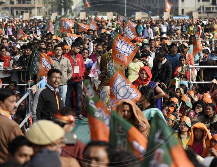 Bharatiya Janata Party (Bjp) Supporters Gather For The Partys Booth Level President And Elected Representatives Meet As They Support Indian New Citizenship Law, In Guwahati, Assam