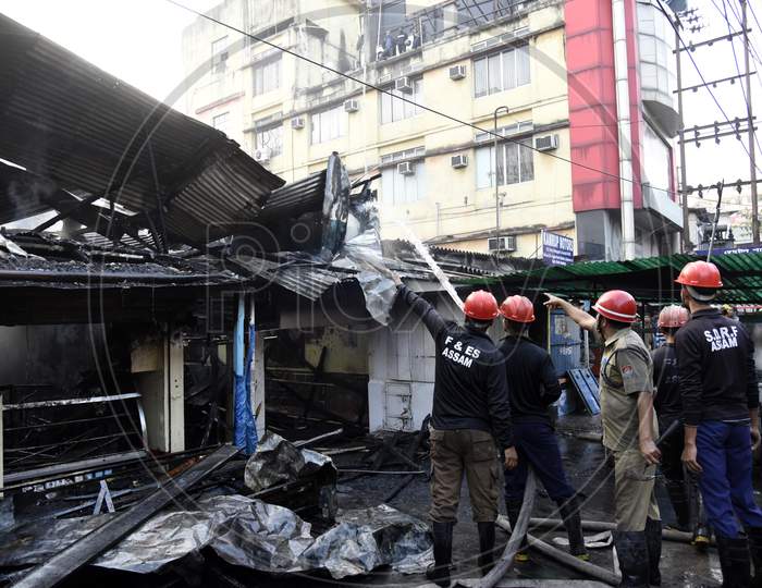 Fire Fighter Douse A Massive Fire After A Sweets Shop Catch Fire, At Bhangagarh In Guwahati