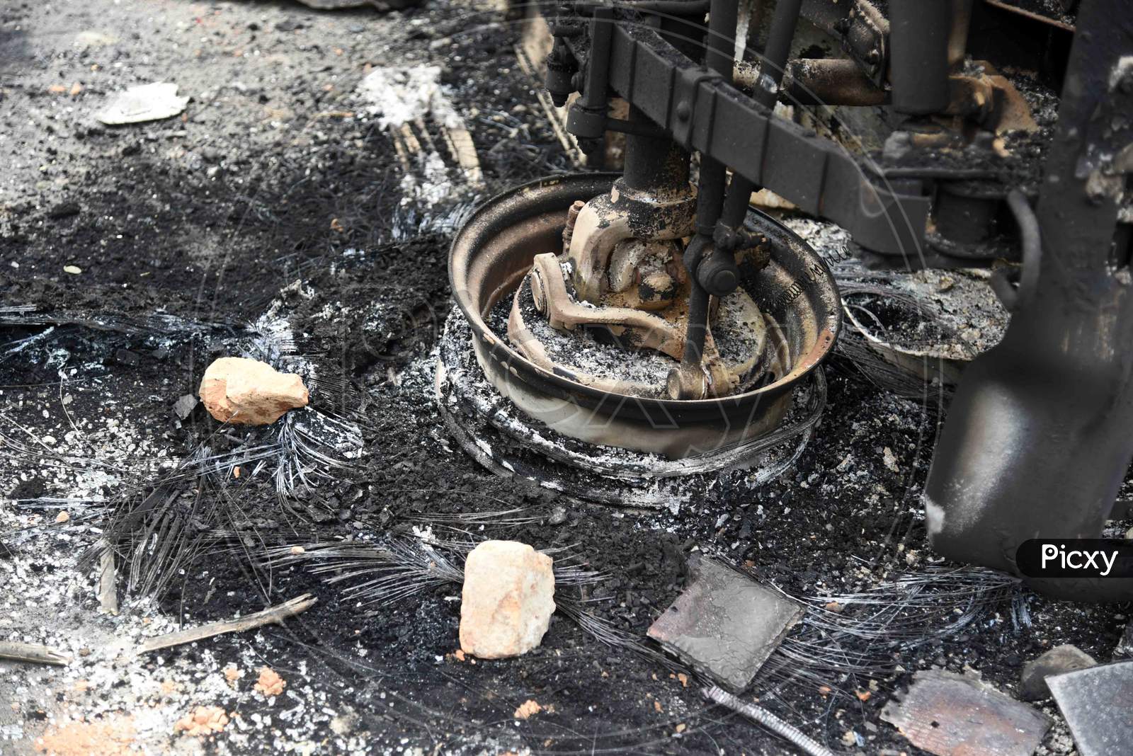 A Charred Police Point Which Was Reportedly Set On Fire By The Protestors During A Demonstration Against The Citizenship Amendment Bill, In Guwahati