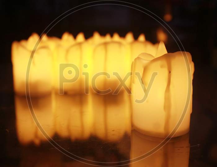 Vendor Selling Plastic Made Battery Candles In A Shop Ahead Of Diwali Festival, In Barpeta District Of Assam