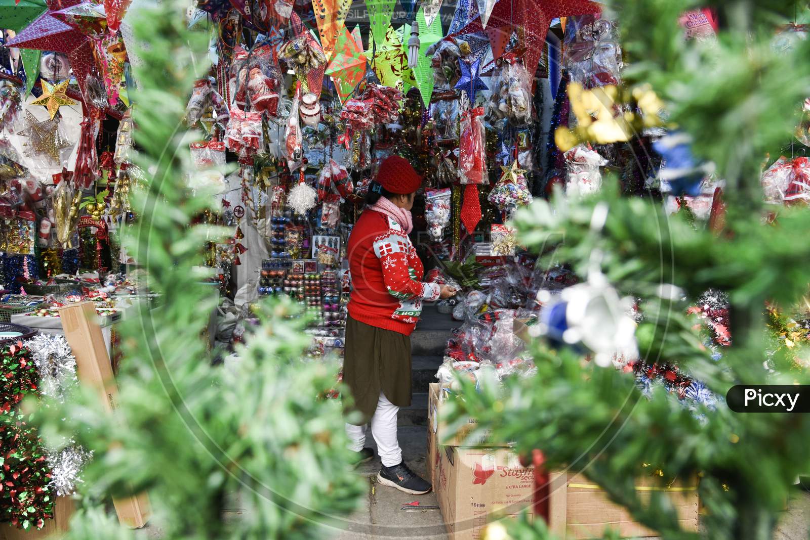 Christmas Decorative Items In Vendor Stalls Ahead Of Christmas