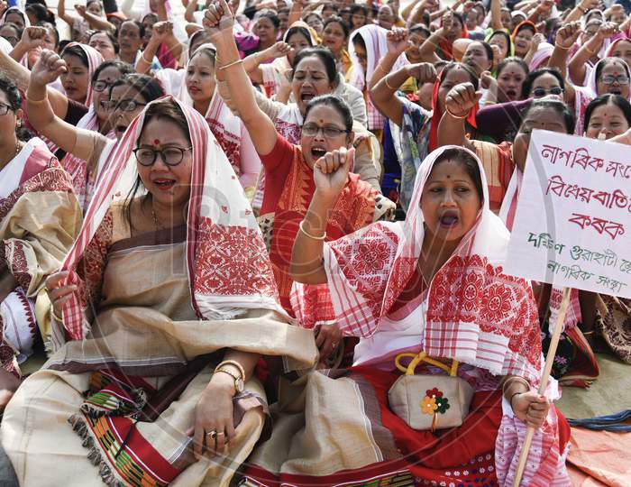 Women Citizens During A Protest Against The Citizenship (Amendment) Act, At Lakhora In Guwahati