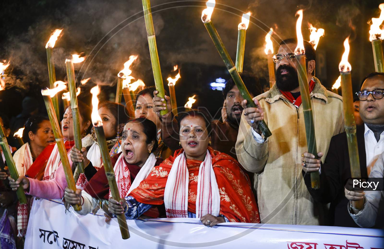 Activists Of All Assam Student Union (Aasu) And 30 Indigenous Groups During A Torch Light Rally In Protest Against Citizenship (Amendment) Act, In Guwahati, Friday, Jan.3, 2020.
